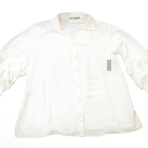 NWT Cure. White Ruffle Sleeve Button-Down Blouse